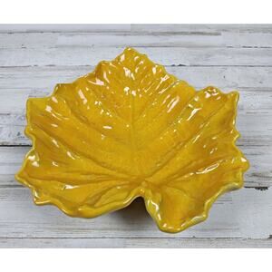 Vietri Italy Yellow Leaf Design Serving Bowl Handcrafted Ceramic 9" Dish